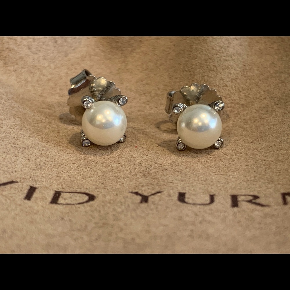 David Yurman Pearl & Diamond Earrings 6mm